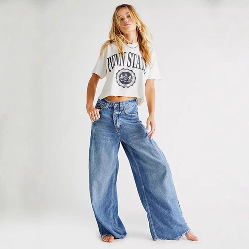 Damenweite High-Waist-Jeans Drune