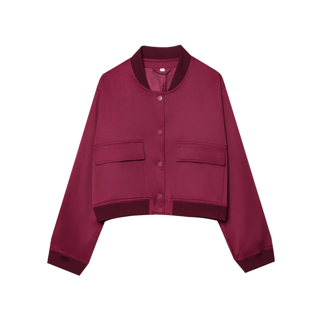 Damen nan cropped Bomberjacke mit Druckknopfleiste, überschnittenen Schultern und großen Klappentaschen Drune
