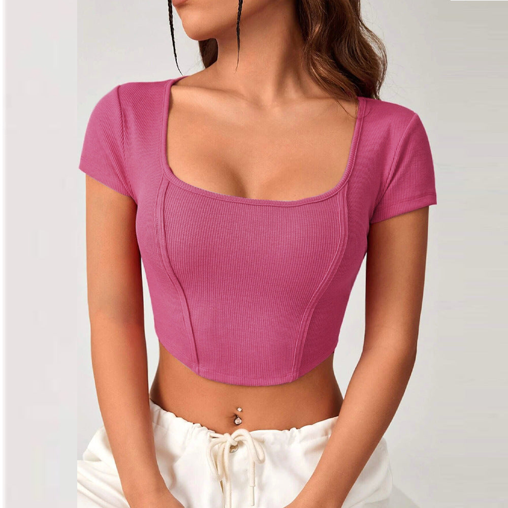 Damen cropped Oberteil mit quadratischem Ausschnitt und eleganter Rippstruktur Drune