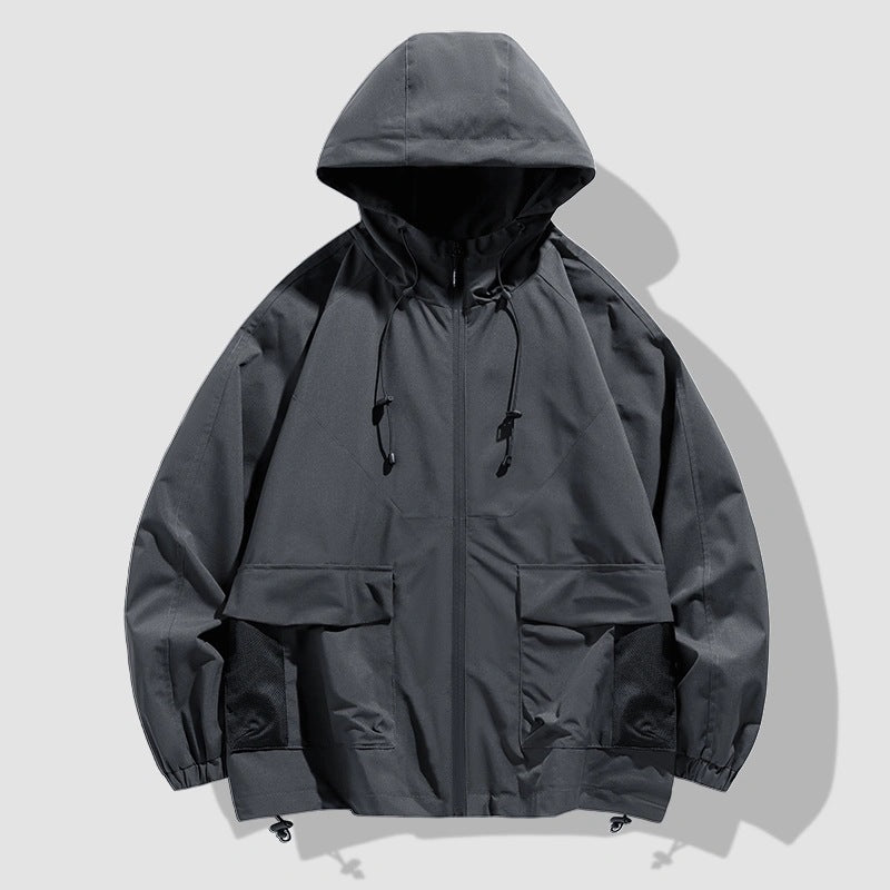 Herren Oversize Utility-Softshelljacke mit Kapuze, aufgesetzten Taschen & verstellbarem Saum Drune
