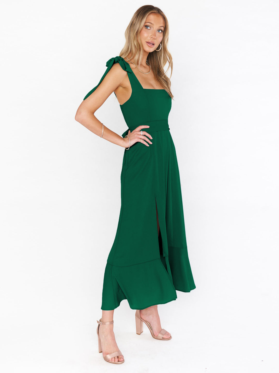 Damen Maxi-Kleid mit verspielten Trägern und elegantem Schlitz Drune