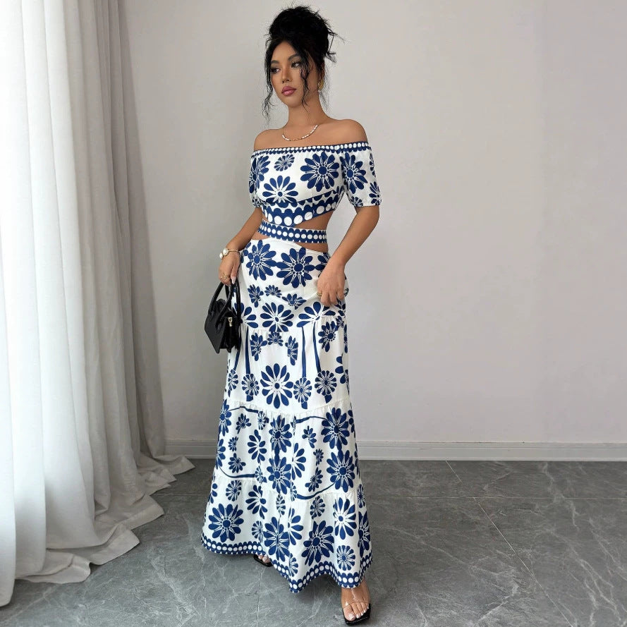 Damen Maxikleid mit floralem Design und trendigem Off-Shoulder-Ausschnitt Drune
