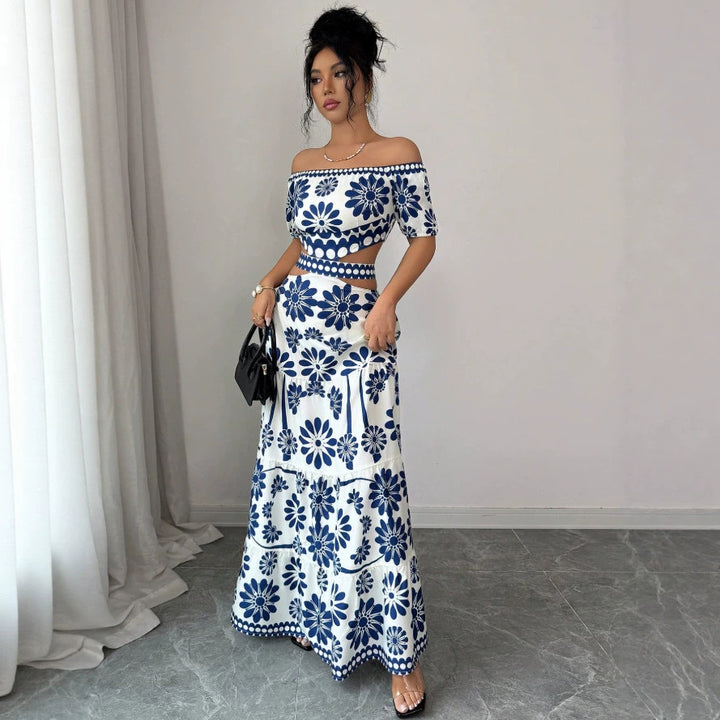 Damen Maxikleid mit floralem Design und trendigem Off-Shoulder-Ausschnitt Drune