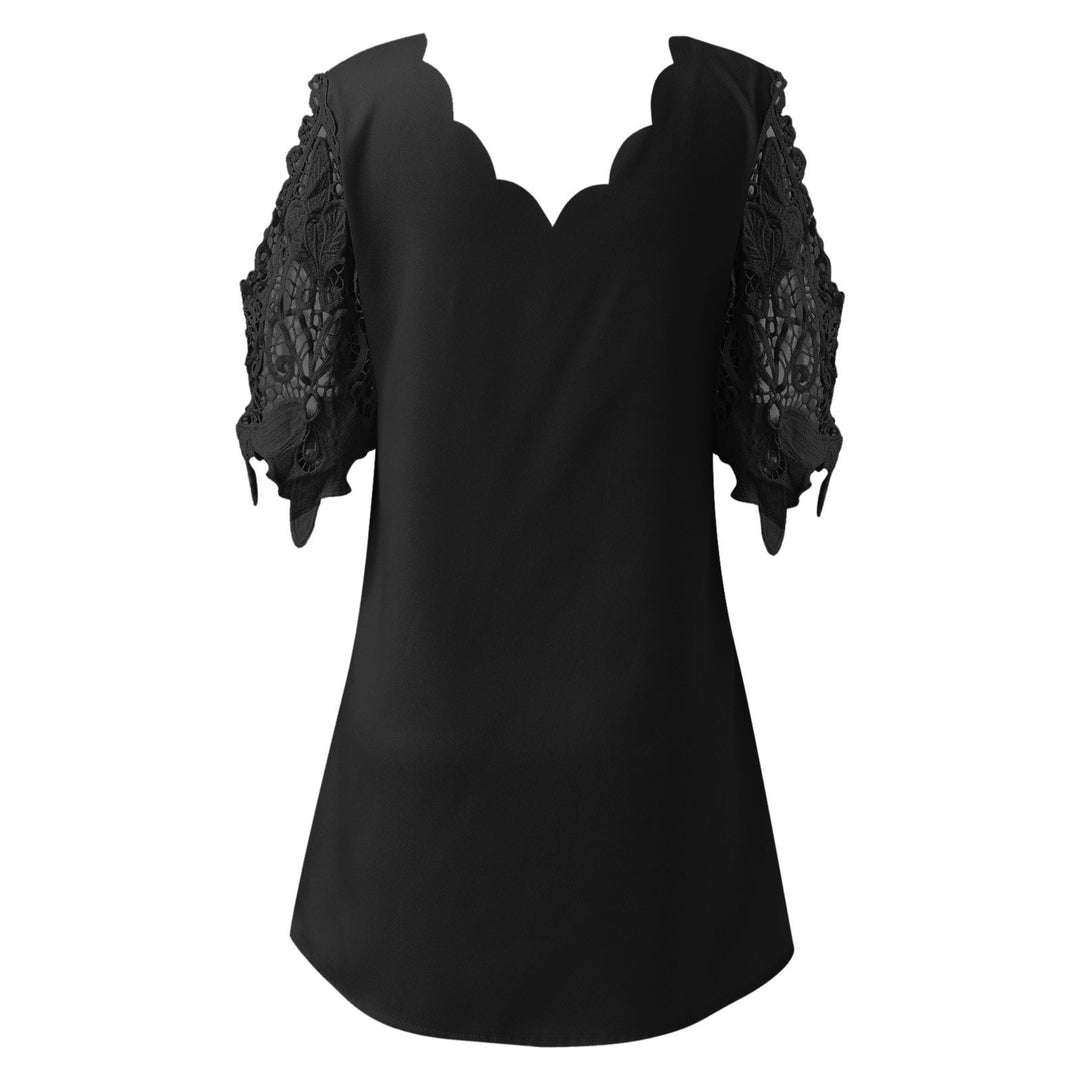 Damen Bluse mit raffinierten Häkelärmeln und scalloped Ausschnitt Drune