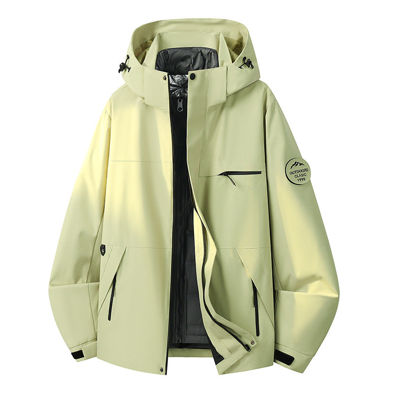 Herren Wasserdichte Outdoor-Softshelljacke mit Kapuze, hohem Stehkragen & Reißverschlusstaschen Drune