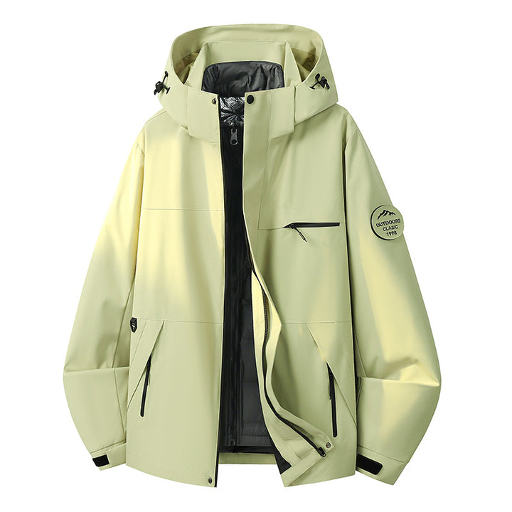 Herren Wasserdichte Outdoor-Softshelljacke mit Kapuze, hohem Stehkragen & Reißverschlusstaschen Drune