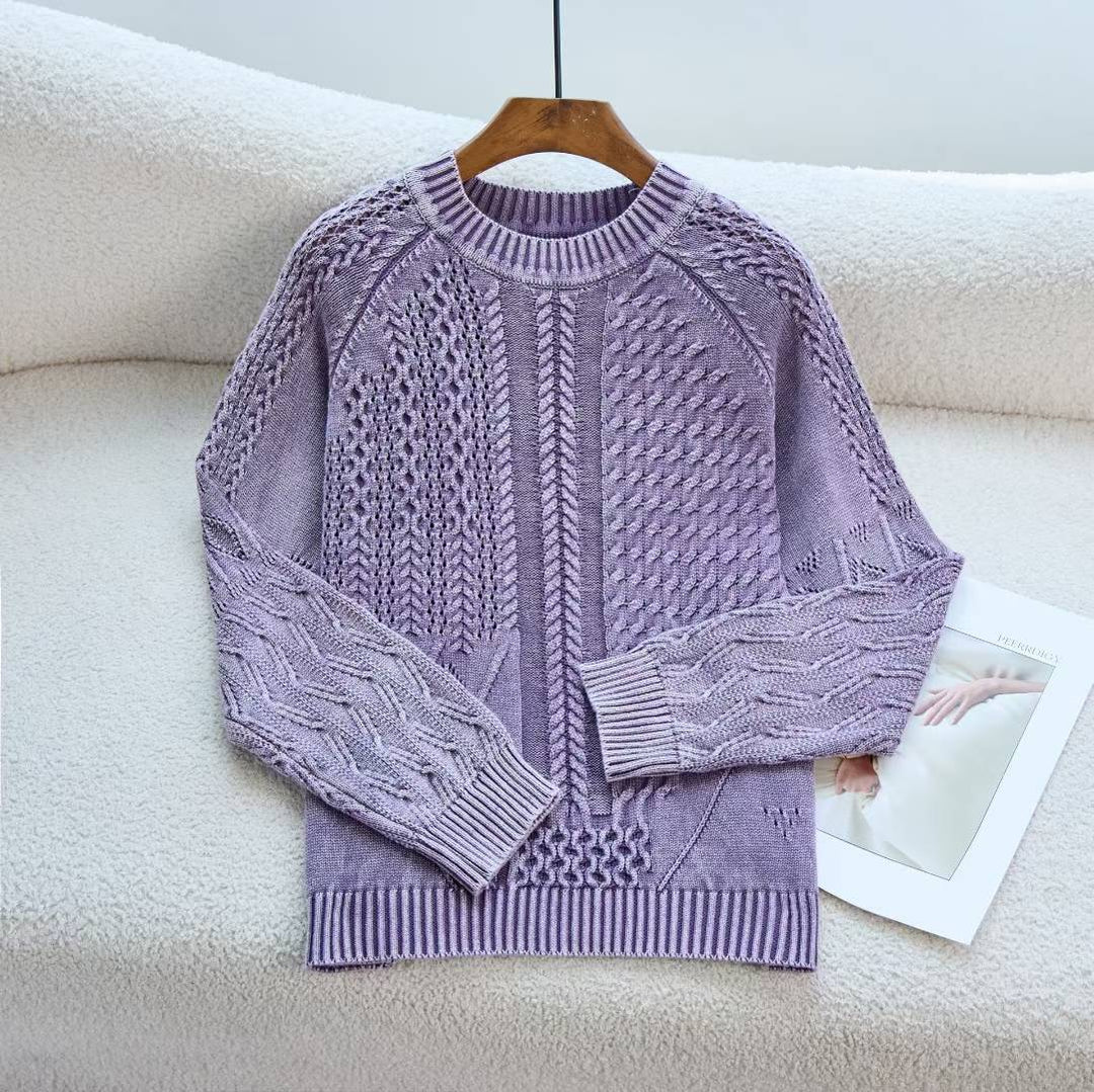 Damen gemütlicher Strickpullover mit strukturiertem Zopfmuster Drune
