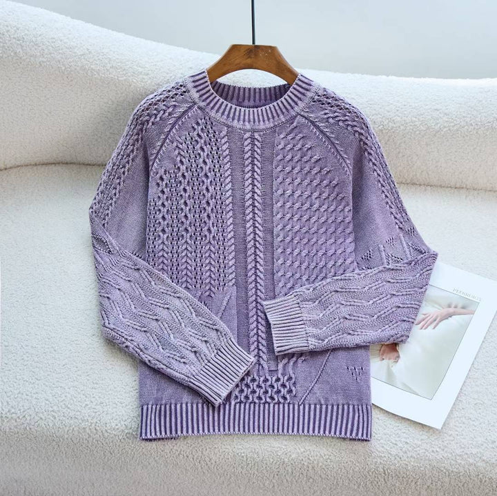 Damen gemütlicher Strickpullover mit strukturiertem Zopfmuster Drune