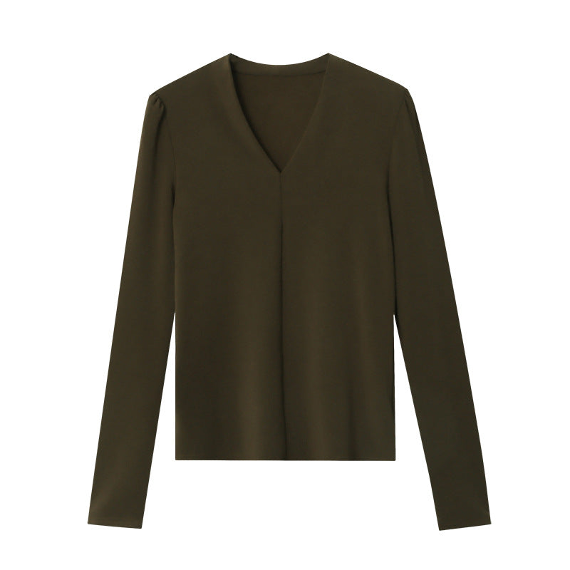 Damen elegantes V-Ausschnitt Oberteil mit minimalistischen Puffärmeln Drune