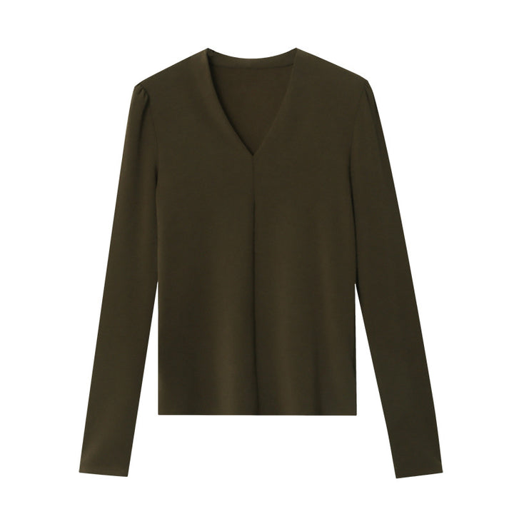 Damen elegantes V-Ausschnitt Oberteil mit minimalistischen Puffärmeln Drune