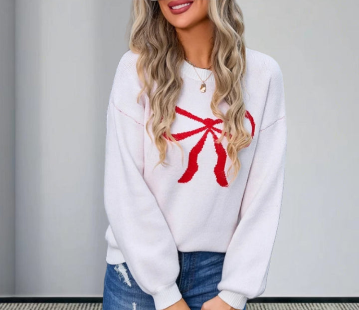 Damen Strickpullover mit charmantem Schleifenmotiv und modischen Details Drune