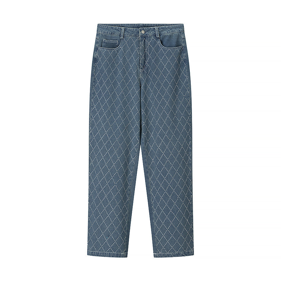 Damen nan gerade Jeans mit Rautensteppung, hoher Taille und geradem Bein Drune