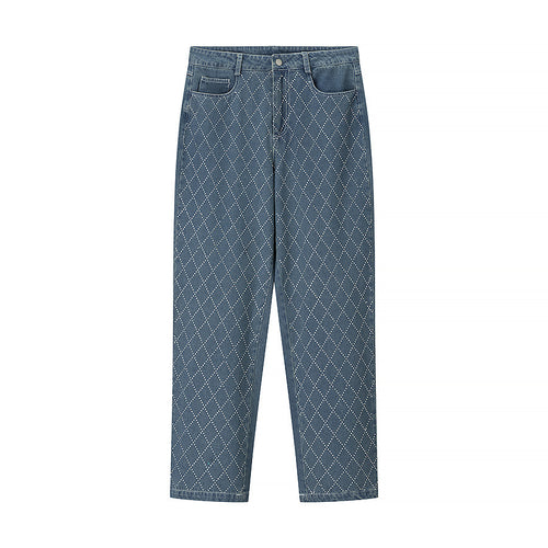 Damen nan gerade Jeans mit Rautensteppung, hoher Taille und geradem Bein Drune