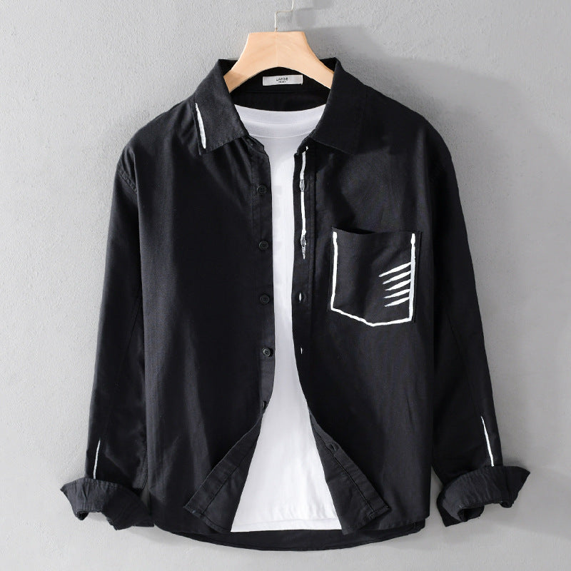 Herren Leichtes Baumwoll-Overshirt mit Kontrastnaht und aufgesetzter Brusttasche Drune