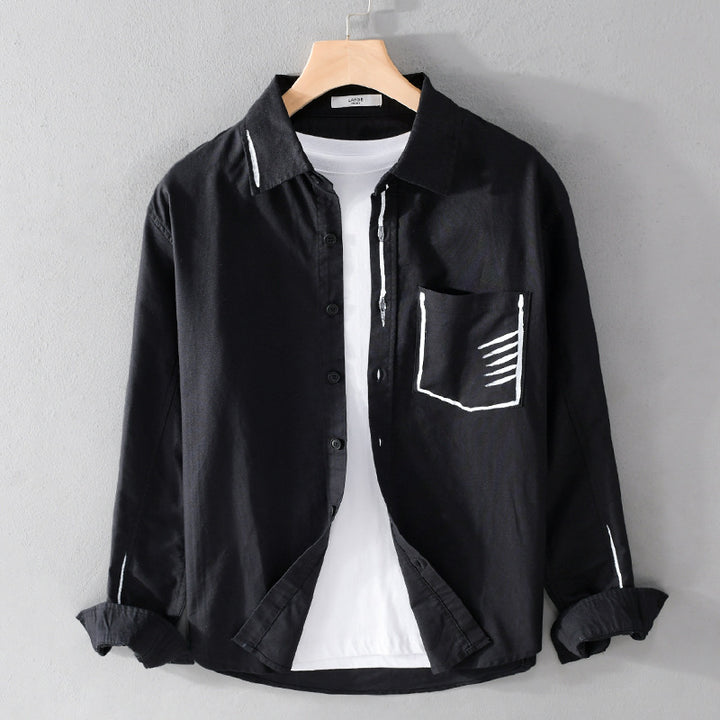 Herren Leichtes Baumwoll-Overshirt mit Kontrastnaht und aufgesetzter Brusttasche Drune