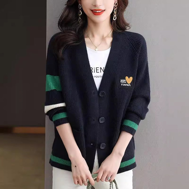 Damen lässige Strickjacke mit sportlichen Akzenten Drune