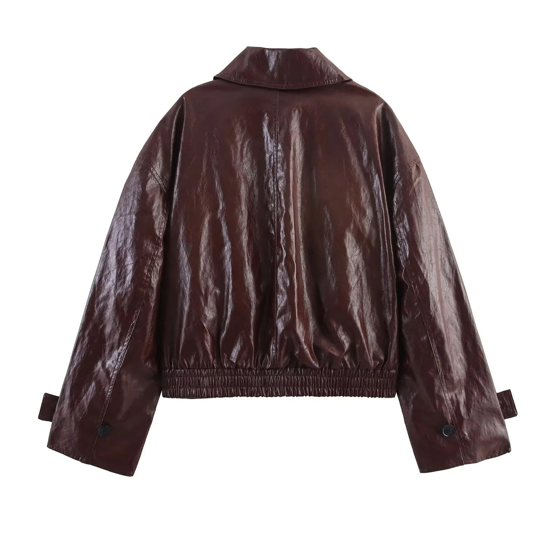 Damen nan cropped Trenchjacke im Oversize-Look aus veganem Lederimitat Drune