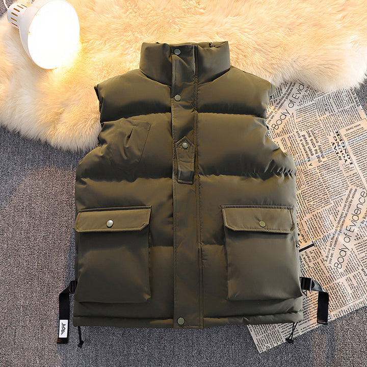 Herren wattierte Steppweste mit Utility‑Taschen, Kordelzugsaum & Stehkragen Drune