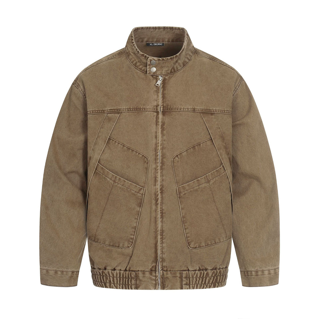 Herren Kurz geschnittener Field‑Bomber im Vintage‑Canvas mit Stehkragen und großen Pattentaschen Drune