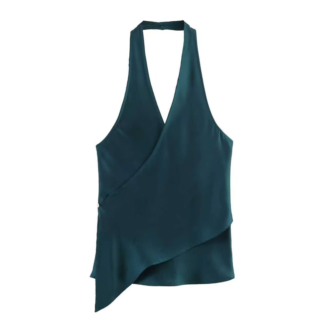 Damen elegantes Haltertop mit asymmetrischem Schnitt und schimmerndem Satinfinish Drune