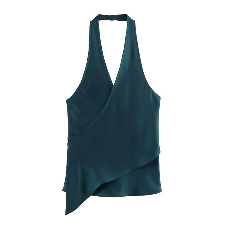 Damen elegantes Haltertop mit asymmetrischem Schnitt und schimmerndem Satinfinish Drune
