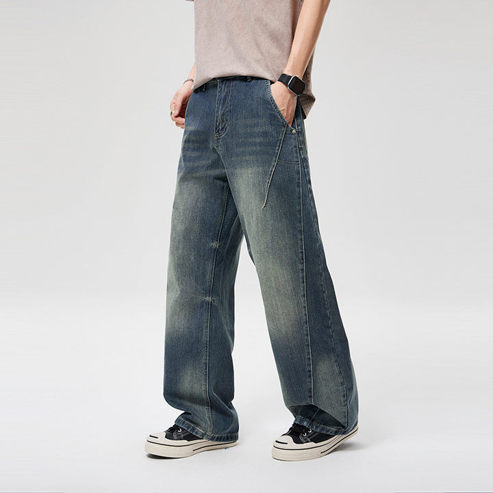 Herren Weite Baggy-Jeans mit hohem Bund, konischer Knöchelpassform und elastischem Tunnelzug Drune