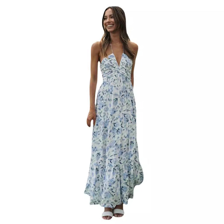 Damen Maxikleid mit zarten Blumendrucken und verstellbaren Spaghettiträgern Drune