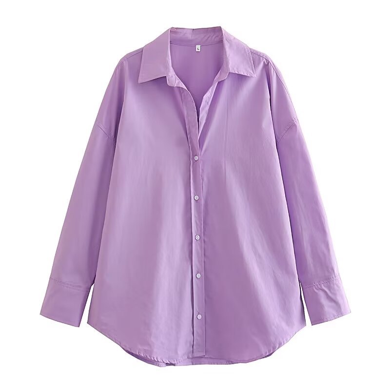 Damen nan oversized Longbluse mit Kentkragen, durchgehender Knopfleiste und abgerundetem Saum Drune