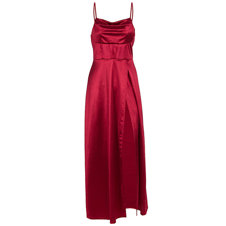 Damen Elegantes Abendkleid mit schimmerndem Satinfinish und tiefem Schlitz Drune