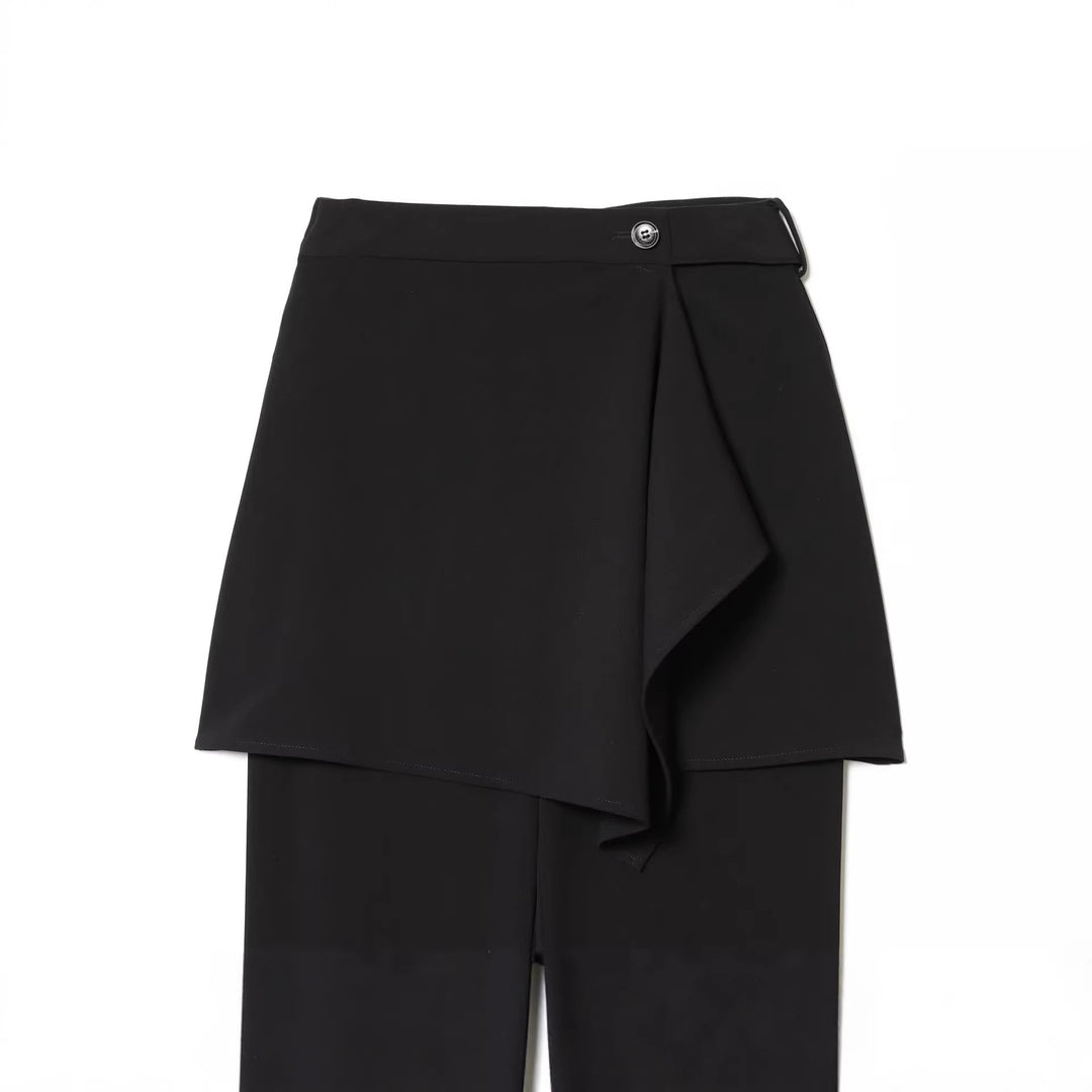 Damen Weite High‑Waist-Hose mit asymmetrischem Wickelrock-Overlay Drune