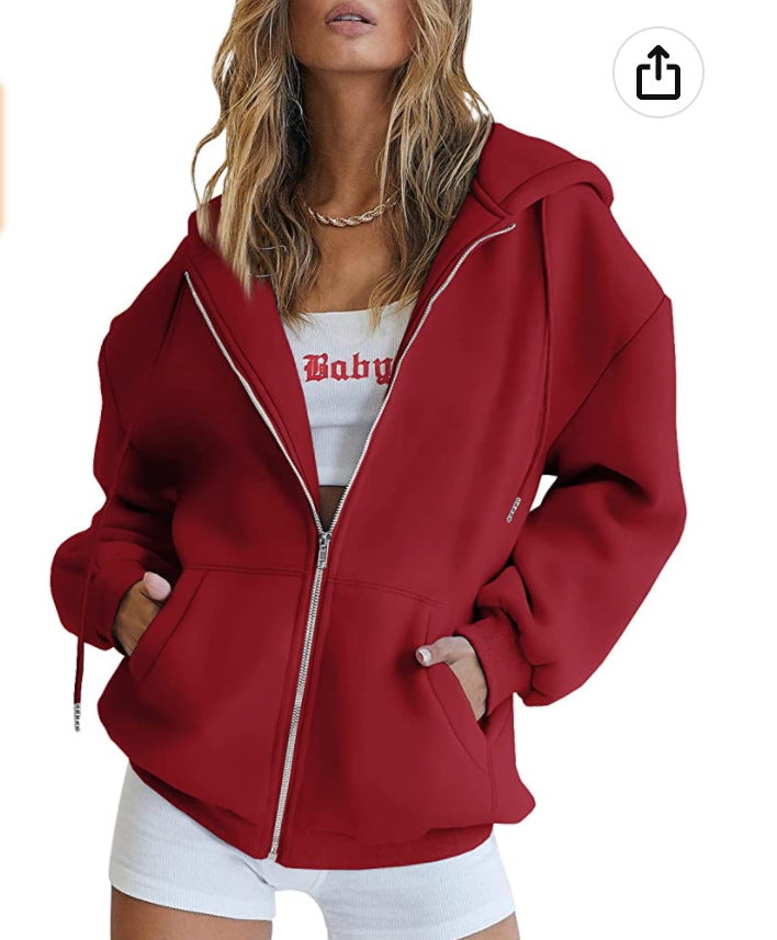 Damen Oversized Kapuzenjacke mit Reißverschluss und praktischen Taschen Drune