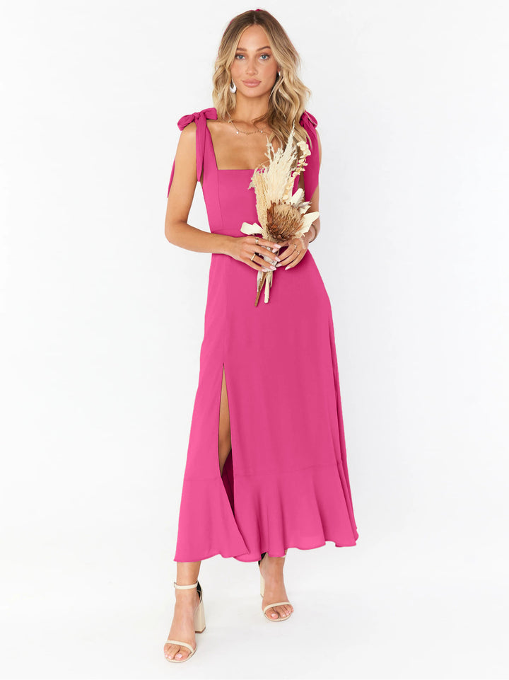 Damen Maxi-Kleid mit verspielten Trägern und elegantem Schlitz Drune