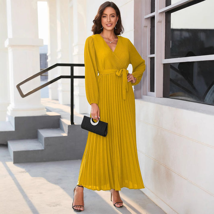 Damen Maxikleid mit elegantem Wickeldesign und plissierten Details Drune