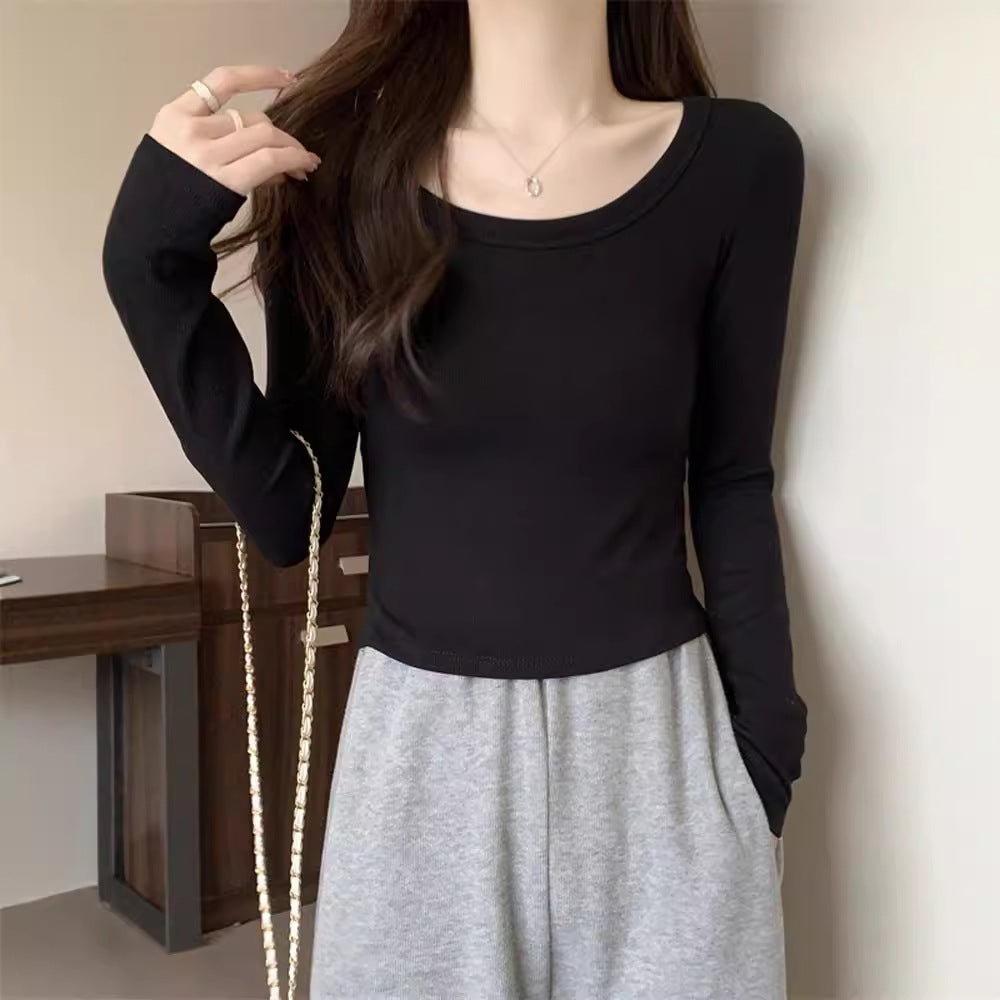 Damen figurbetontes Langarmshirt mit weitem Ausschnitt Drune