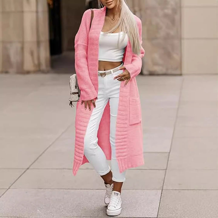 Damen Langer Strickcardigan mit offenen Taschen und strukturierter Oberfläche Drune