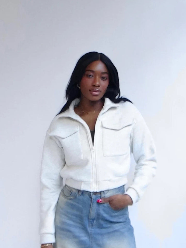 Damen cropped Jacke mit Reißverschluss und Taschen Drune