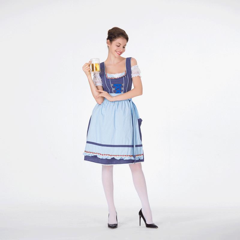 Damen nan klassisches Trachten-Dirndl mit gepunktetem Mieder, geschnürter Korsage und abnehmbarer Rüschen-Schürze Drune