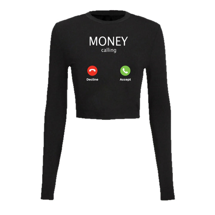Damen nan kurzes Cropped-Longsleeve mit auffälligem Statement-Print und Call-Icon-Design Drune