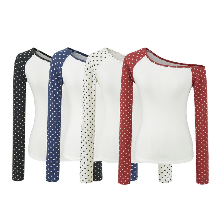 Damen Asymmetrisches Longsleeve mit Polka-Dot Raglanärmeln Drune