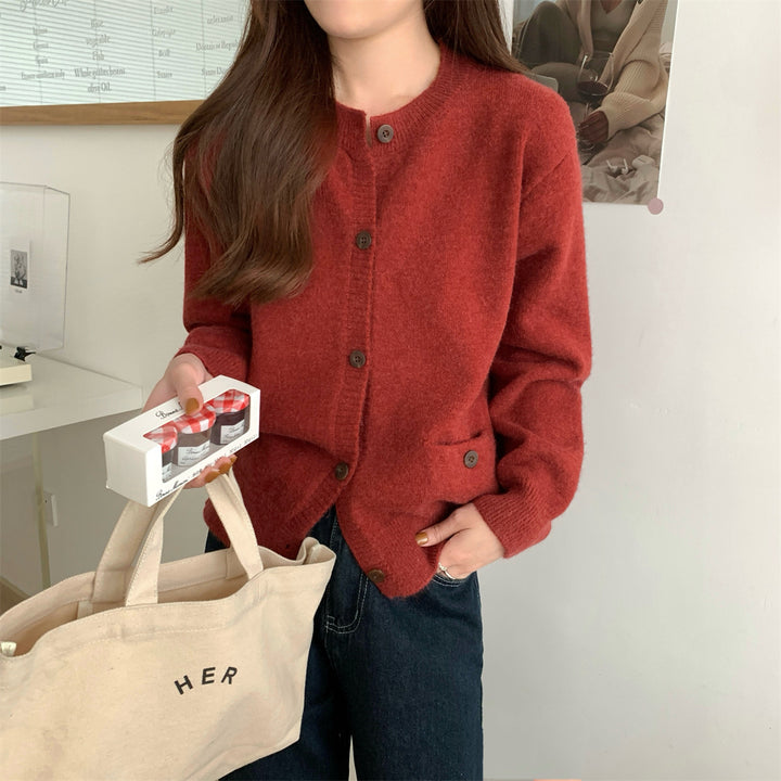 Damen gemütliche Strickjacke mit charakteristischen Knopfdetails Drune