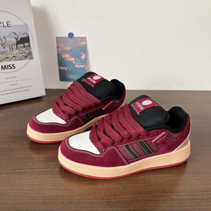 Damen modische Sneakers mit dicker, gepolsterter Sohle und elastischen Schnürsenkeln Drune