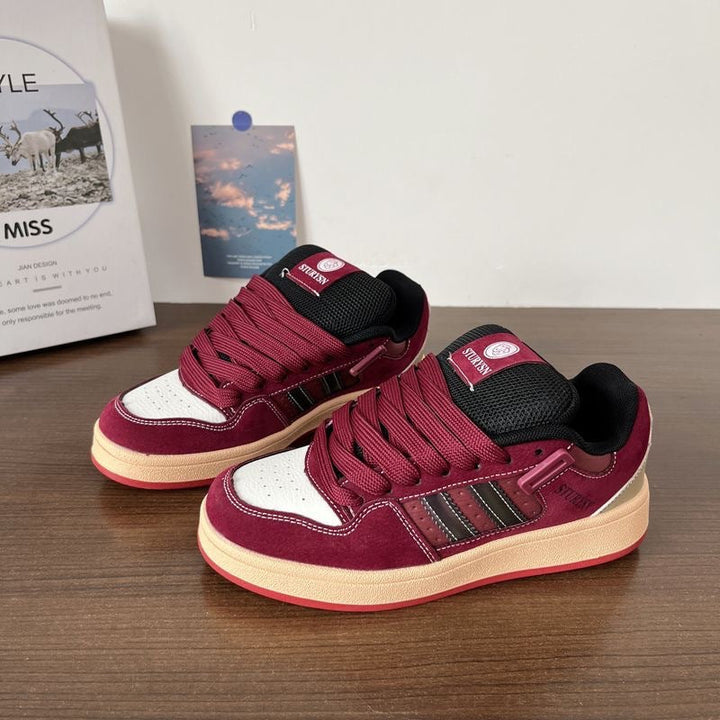 Damen modische Sneakers mit dicker, gepolsterter Sohle und elastischen Schnürsenkeln Drune