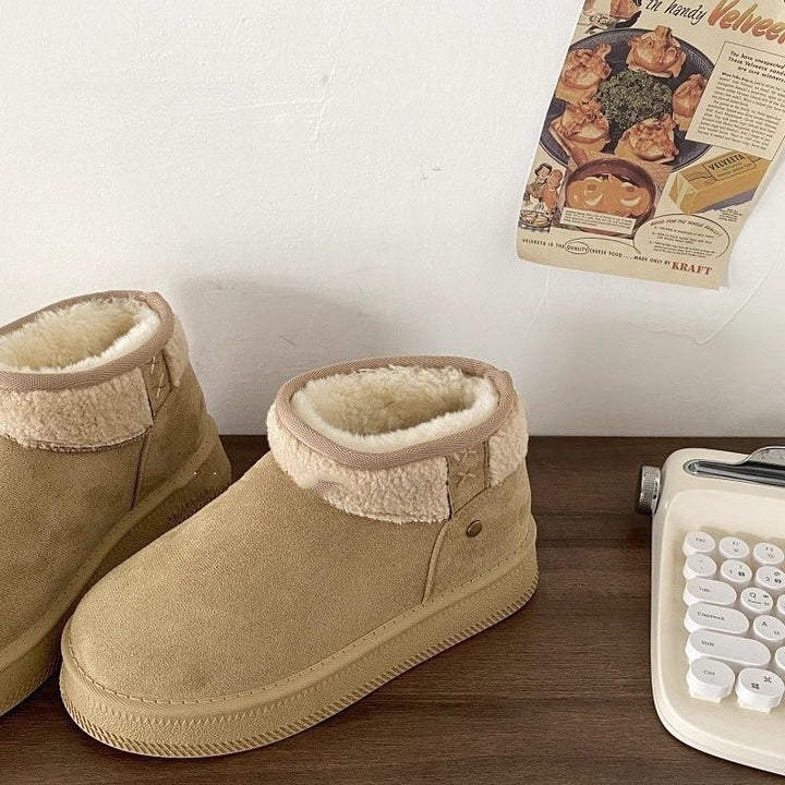 Damen Gefütterte Ankle‑Winterboots im Hausschuh‑Look mit Kunstfellfutter und rutschfester Profilsohle Drune