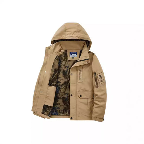 Herren Kapuzen-Fieldjacke mit Camouflage-Netzfutter und wasserabweisender Utility-Außenlage Drune