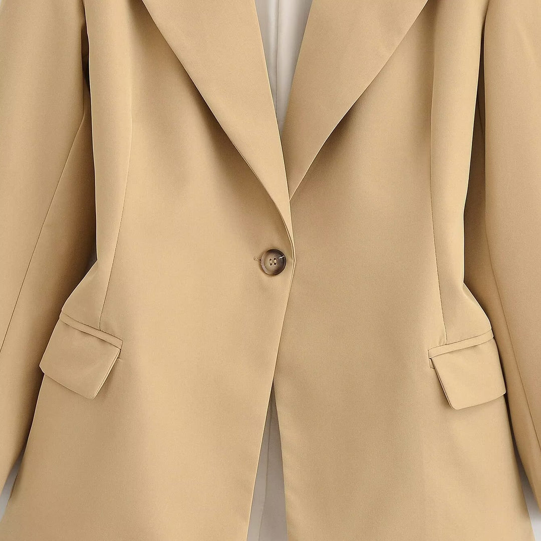 Damen Oversize-Blazer mit weitem Revers, Ein-Knopf-Verschluss und Pattentaschen Drune