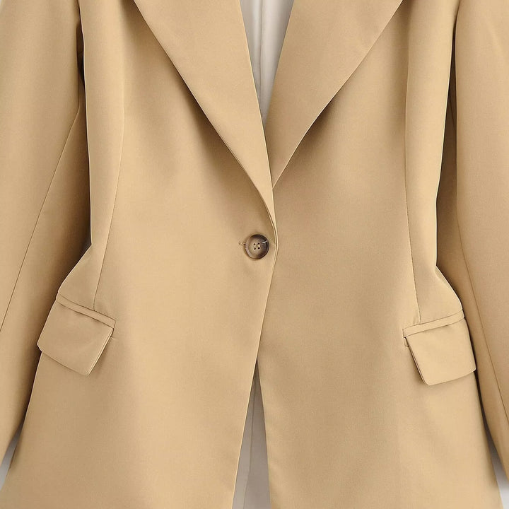 Damen Oversize-Blazer mit weitem Revers, Ein-Knopf-Verschluss und Pattentaschen Drune
