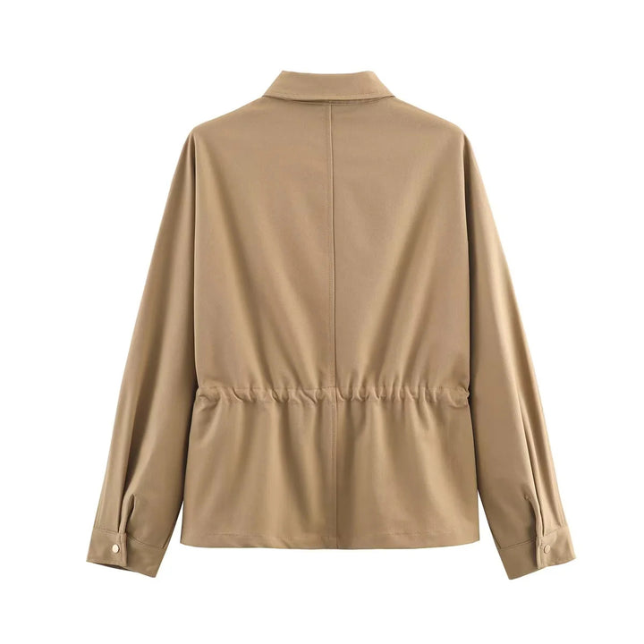 Damen nan leichte Hemdjacke mit Tunnelzug-Taille, durchgehendem Reißverschluss und aufgesetzten Brusttaschen Drune