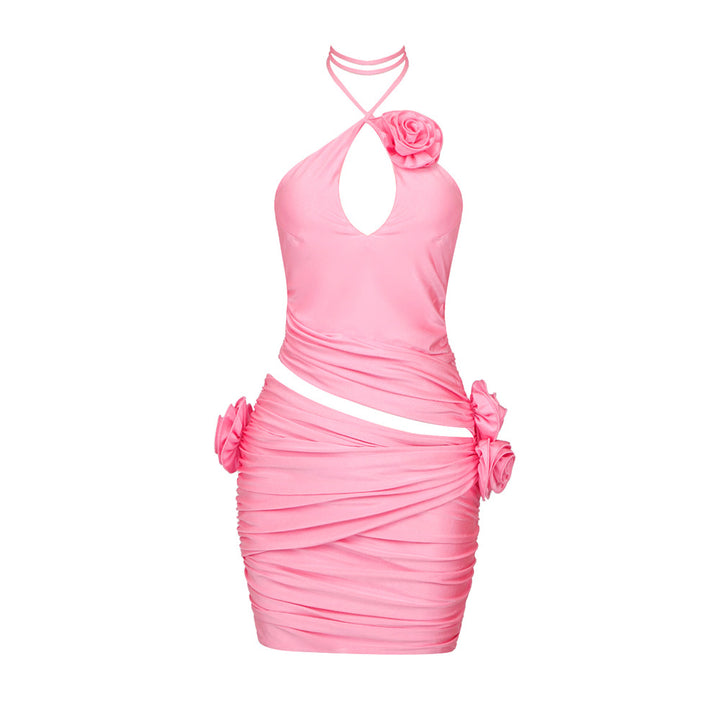 Damen Neckholder-Kleid mit raffiniertem Drapé und Rosendetails Drune