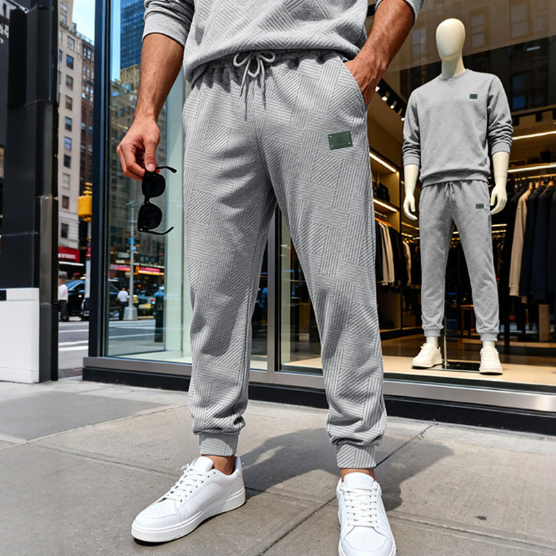 Herren Strukturierte Jogginghose mit geometrischer Waffelstruktur und elastischen Bündchen Drune