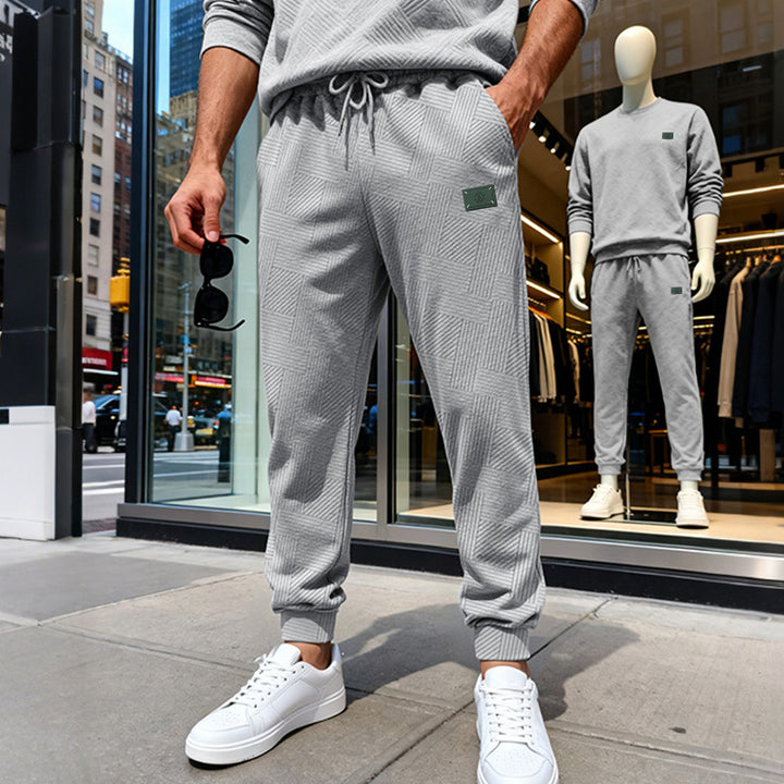 Herren Strukturierte Jogginghose mit geometrischer Waffelstruktur und elastischen Bündchen Drune